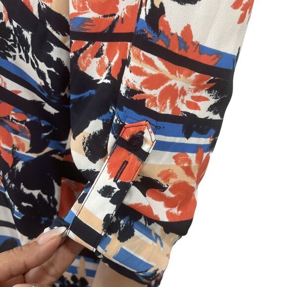 Simply Styled Womens Multicolored Button Down Top Blouse XL Long Roll Tap Sleeve - Picture 10 of 16